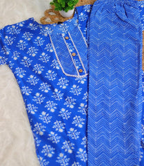 BLUE WITH WHITE PRINT DAILY WEAR KURTHA SET  (SU 234)