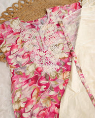 PINK KURTHA SET WITH FRONT WHITE THREAD FLORAL WORKS (SU 238)