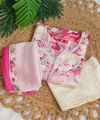 PINK KURTHA SET WITH FRONT WHITE THREAD FLORAL WORKS (SU 238)