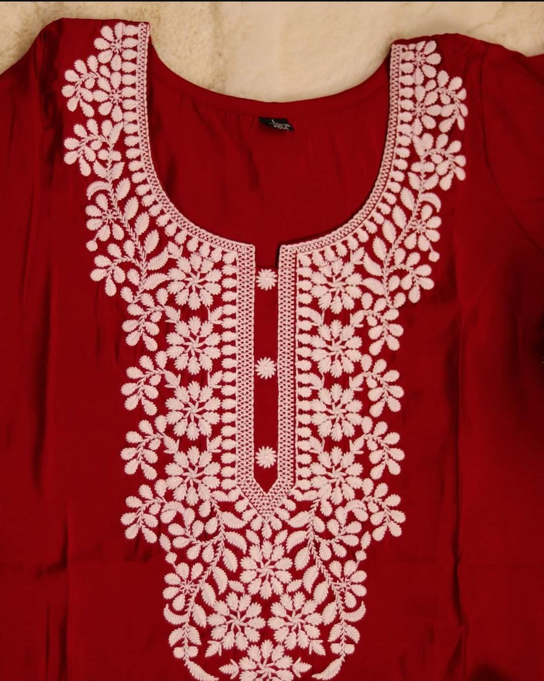 DARK RED CHIKANKARI KURTHA TOP & PANTS (SU 156)
