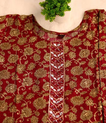 RED KURTHI WITH SAND FLOWER & PANTS (SU 166)
