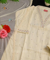 OFF WHITE KURTHI SET WITH MULTICOLOURED NECK EMBROIDERY WORK (SU- 179)