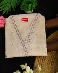 OFF WHITE KURTHI SET WITH MULTICOLOURED NECK EMBROIDERY WORK (SU- 179)
