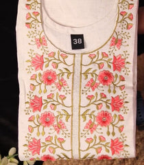 OFF WHITE KURTHI WITH FRONT FLORAL WORK ( SU - 170)