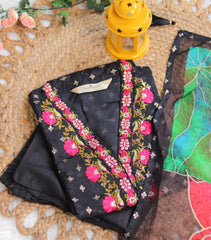 BLACK SALWAR WITH PINK NECK FLORAL WORK (SU 232)