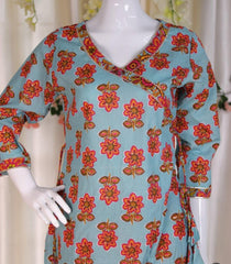 LIGHT BLUE WITH FLORAL PRINT ANGRAKHA KURTHA SET (SU 230)