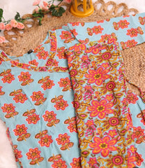 LIGHT BLUE WITH FLORAL PRINT ANGRAKHA KURTHA SET (SU 230)