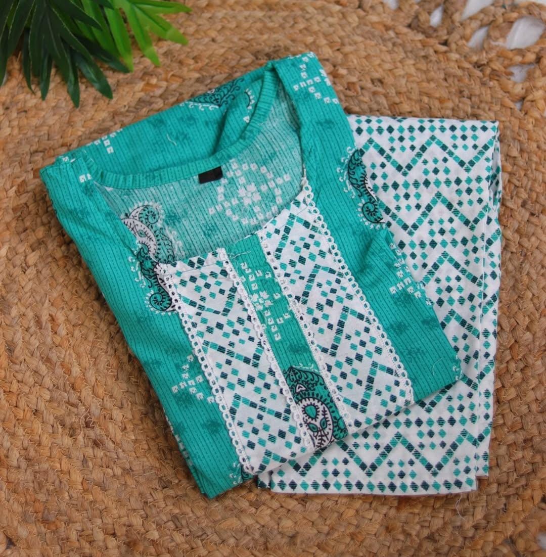 TURQUOISE DAILY WEAR COTTON KURTHA (SU-271)