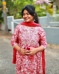 RED KURTHA WITH WHITE PANTS AND DUPATTA (SU 151)