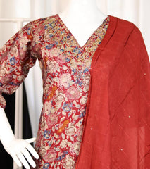 MAROON KURTHI SET WITH BLUE FLORAL EMBROIDERY V NECK (SU- 186)