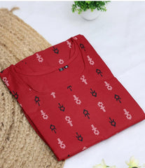 RED TOP WITH BLACK AND WHITE PRINT AND BOTTOM (SU - 182)