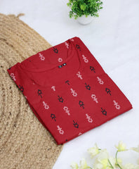 RED TOP WITH BLACK AND WHITE PRINT AND BOTTOM (SU - 182)