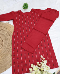 RED TOP WITH BLACK AND WHITE PRINT AND BOTTOM (SU - 182)