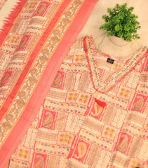 PINK WITH WHITE PRINT V NECK KURTHI SET (SU 168