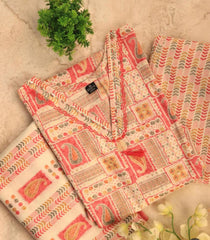 PINK WITH WHITE PRINT V NECK KURTHI SET (SU 168