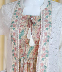 OFF WHITE SLEEVELESS FROCK WITH COAT (SU 246)