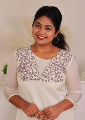 OFF WHITE WITH FRONT BLUE THREAD WORK KURTHI (SU 297)