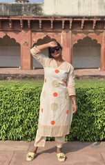 CREAM WITH ORANGE ROUND POLKA 2 PIECE SET (SU 285)