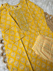 YELLOW KURTHI 2 PIECE SET WITH FRONT MIRROR WORK ( SU 267 )