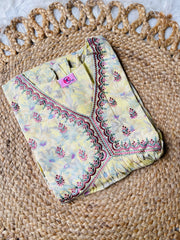 YELLOW FLORAL ALIA CUT KURTHI ( SU 83 )