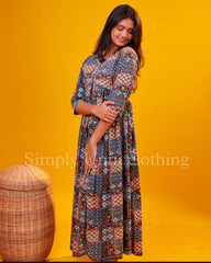 BLUE PRINT ALIA CUT MAXI DRESS ( SU 22 )