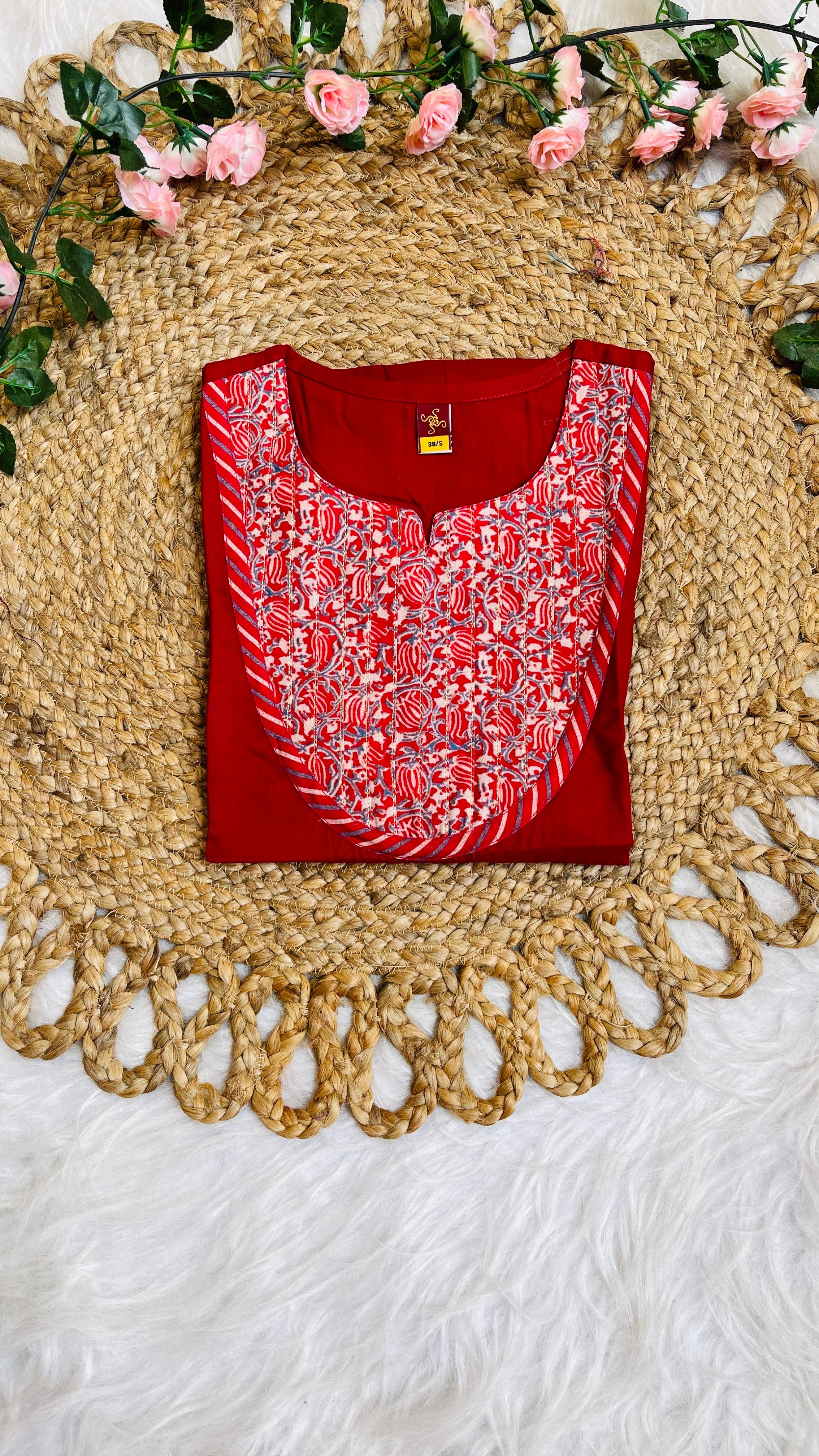 RED SHORT KURTHI WITH NECK ROUND DESIGNS (SU- 62)