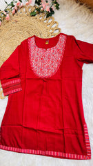 RED SHORT KURTHI WITH NECK ROUND DESIGNS (SU- 62)