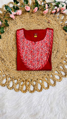 RED SHORT KURTHI WITH NECK ROUND DESIGNS (SU- 62)