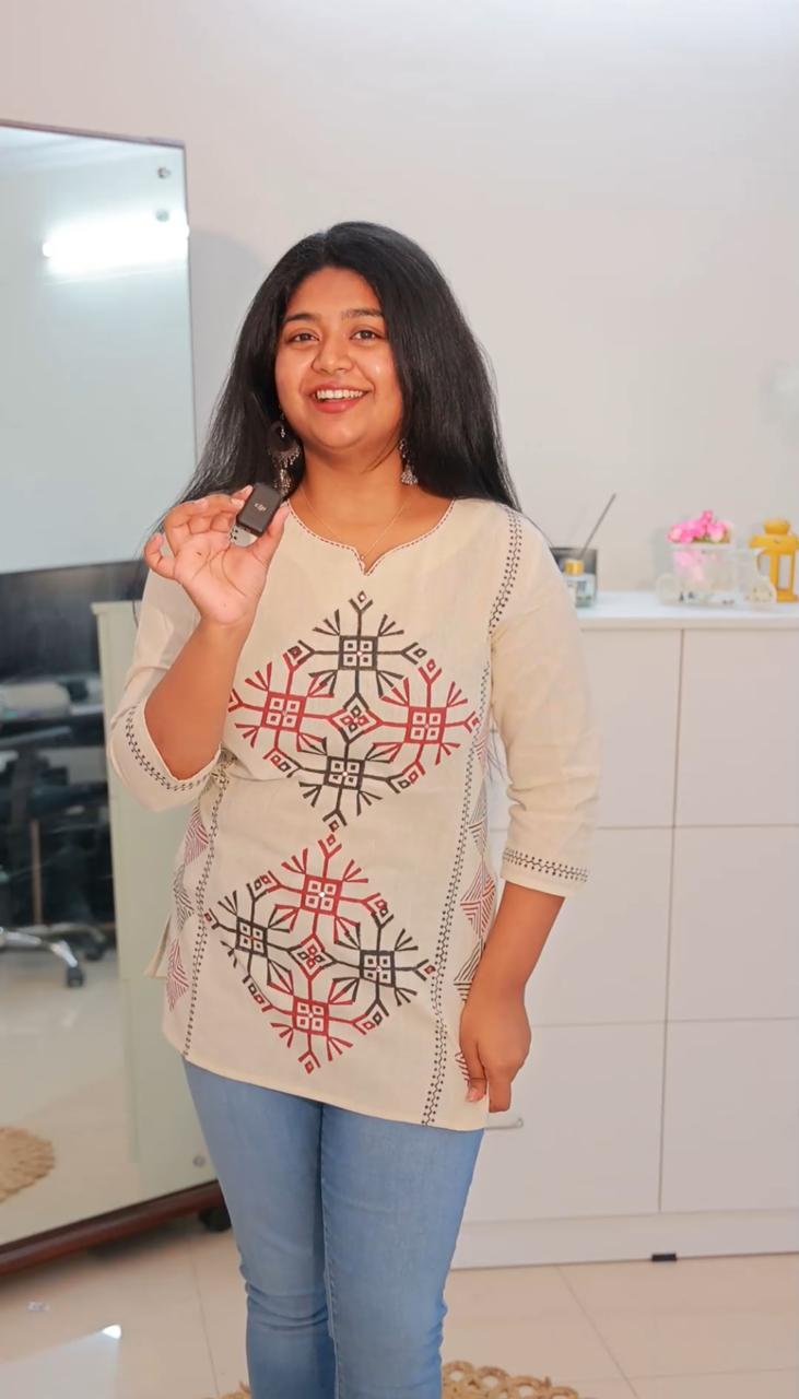 OFF WHITE KHADI COTTON SHORT KURTHI (SU 357)