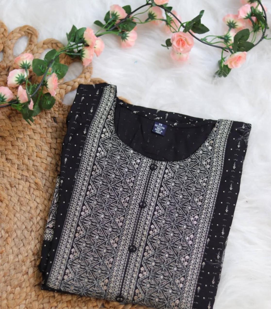 BLACK KURTHI WITH SILVER DESIGN (SU 306)