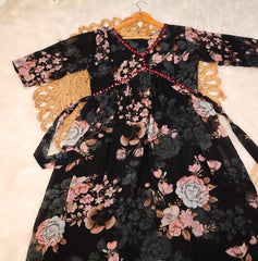 Black Alia-cut Floral Feeding Kurta with zipper (SU 113)