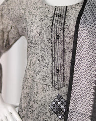 Grey Floral Printed Cotton Salwar Set with Dupatta (SU 199)