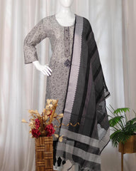 Grey Floral Printed Cotton Salwar Set with Dupatta (SU 199)