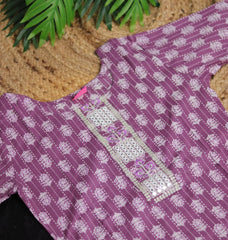 Lavender Block Printed Cotton Kurta Set with Mirror Work Detailing (SU 208)