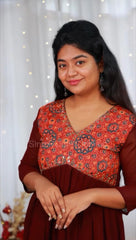 MAROON AJRAKH WITH MIRROR WORK ALIA CUT KURTHI (SU 108)