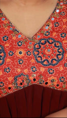MAROON AJRAKH WITH MIRROR WORK ALIA CUT KURTHI (SU 108)