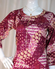 MAROON KURTHI TOP WITH GOLDEN FOIL PRINT & SEQUENCE WORK (SU 219)