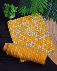 YELLOW ITH WHITE PRINT KURTHI TOP & PANTS (SU 217)