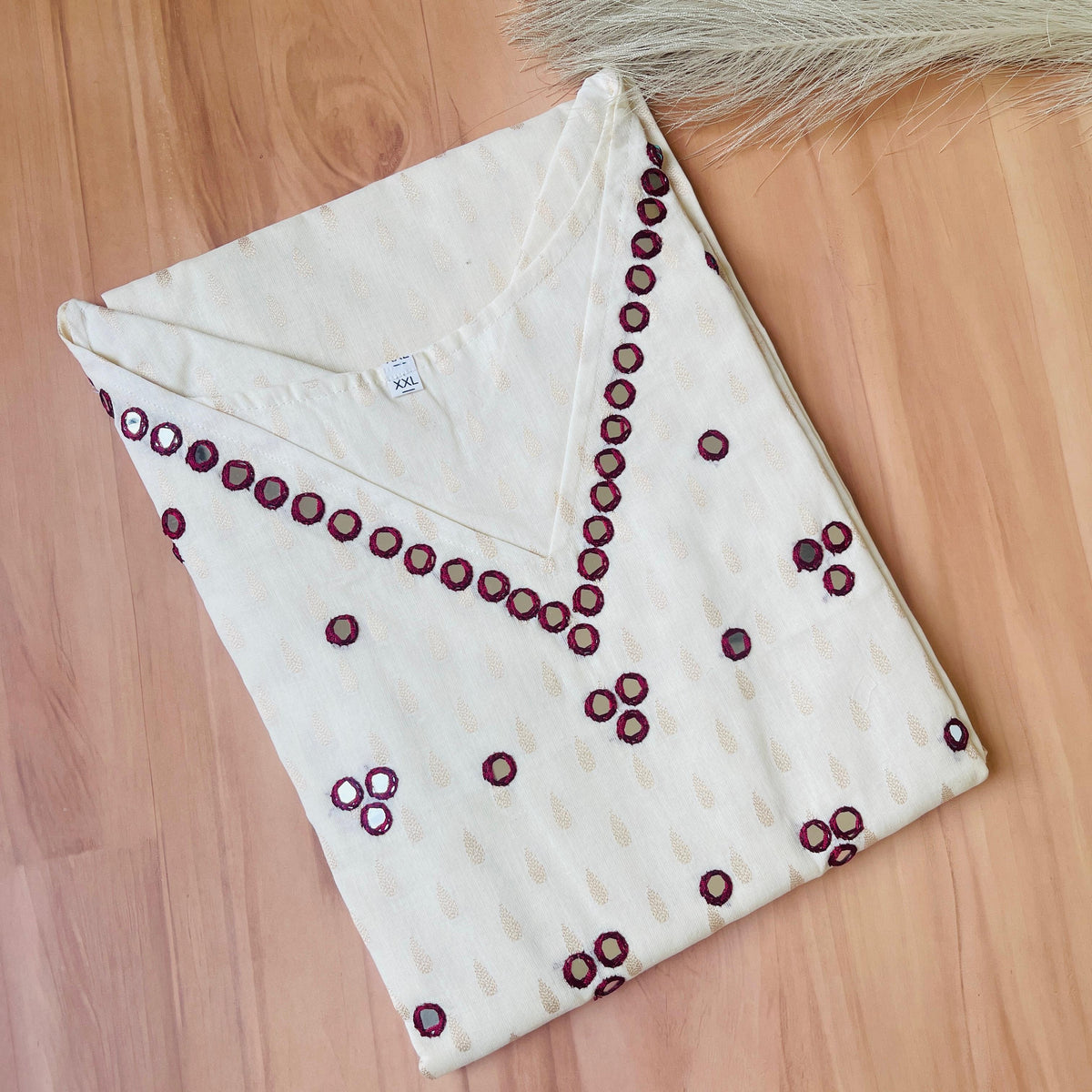 V NECK RED THREAD MIRROR WORK TOP (SU 45)