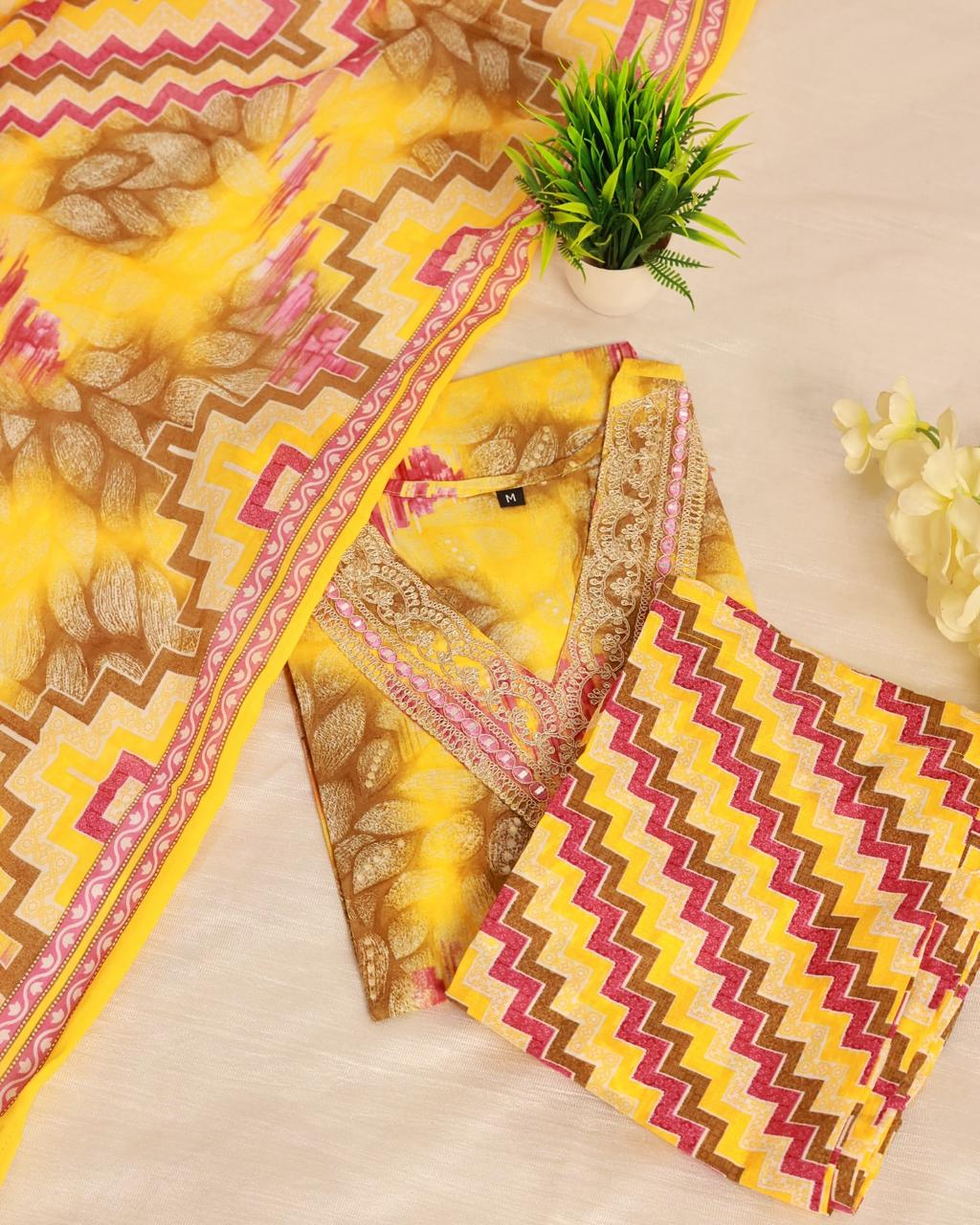 YELLOW WITH GREEN LEAF 3 PIECE SET (SU 131)