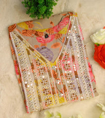 GREY  KURTHI SET WITH YELLOW ,PINK FLORAL PRINT (SU 172)