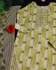 LIGHT GREEN KURTHI SET WITH FRONT BUTTONS (SU 177)