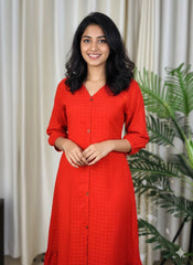 RED FROCK WITH FRONT BUTTON  (SU 298)