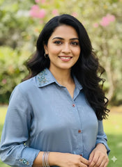 TEAL BLUE COLLAR NECK TOP (SU 391)