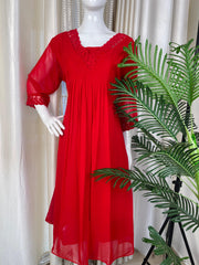 RED GEORGETTE KURTHI V NECK (SU 302)