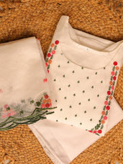 WHITE KURTHI SET WITH EMBROIDERY WORK 3 PIECE SET (SU 305)