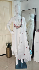 WHITE KURTHI SET WITH EMBROIDERY WORK 3 PIECE SET (SU 305)