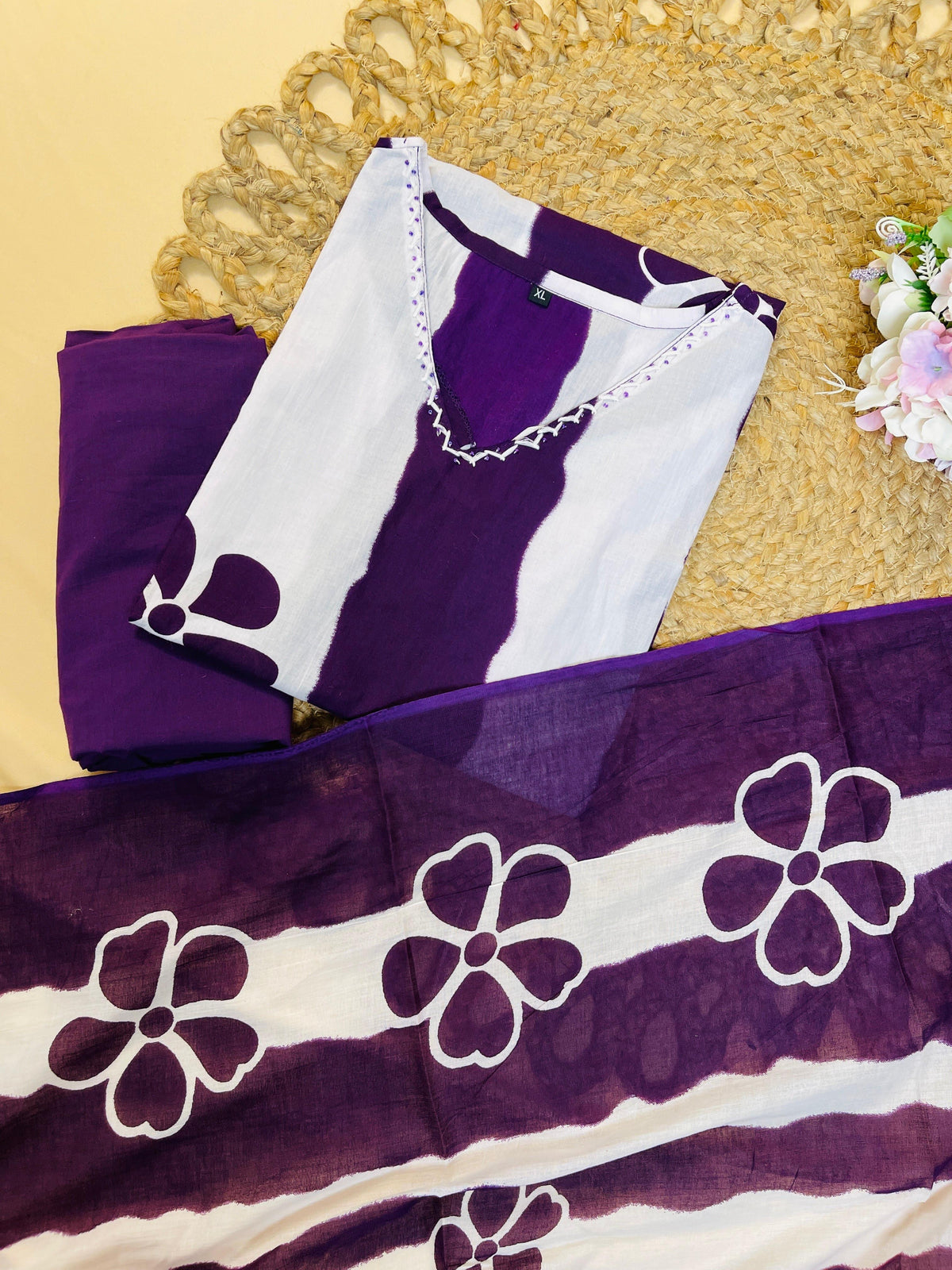 VOILET $ WHITE KURTA SET (SU 656)