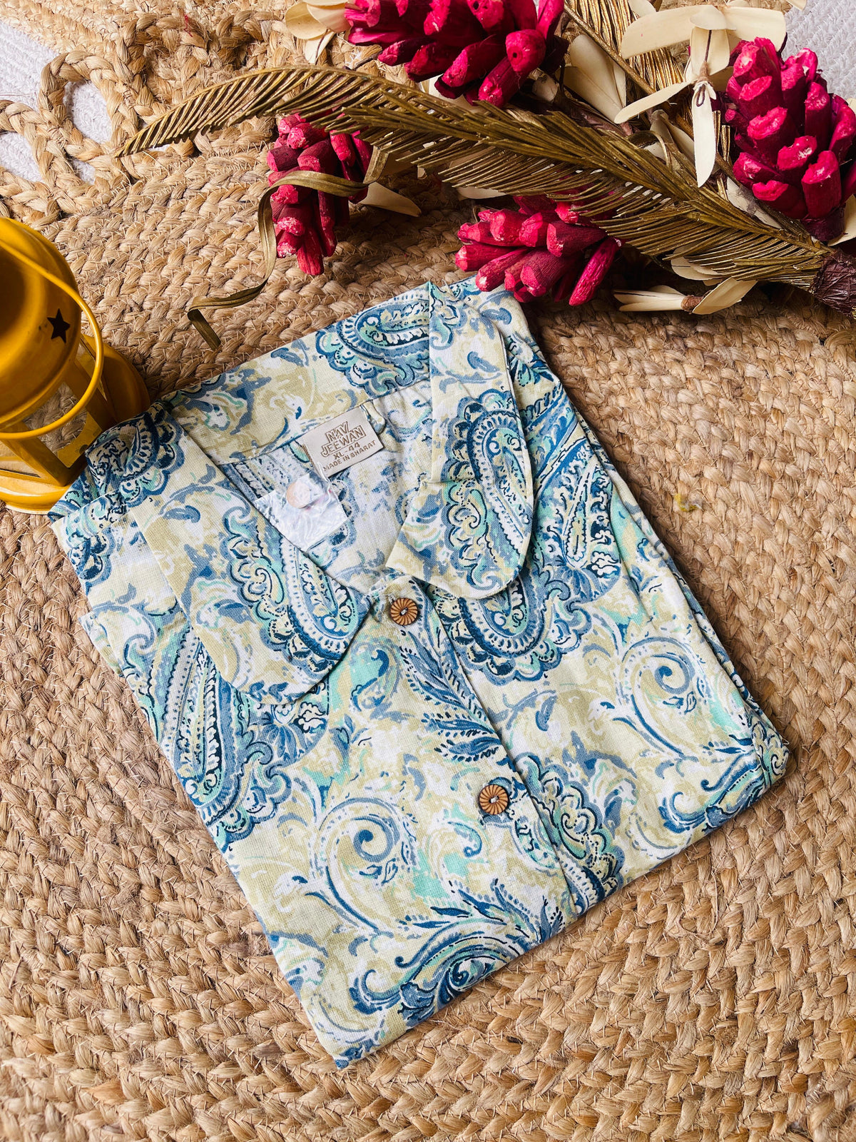 BLUE & BEIGE PAISLEY PRINT DRESS WITH TIE (SU 614)