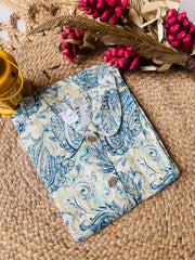 BLUE & BEIGE PAISLEY PRINT DRESS WITH TIE (SU 614)